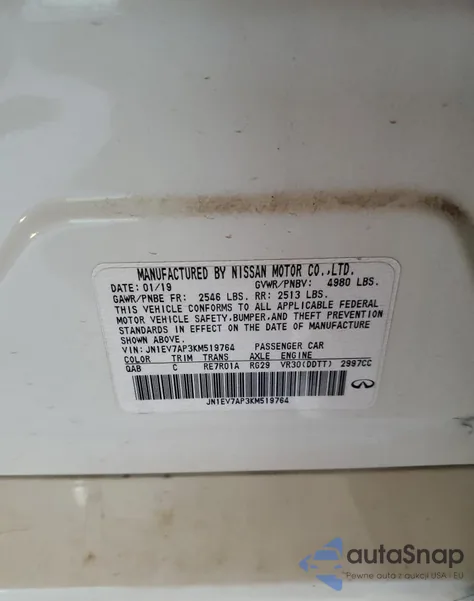 2019 Infiniti Q50 Luxe из США, поврежденный, VIN JN1EV7AP3KM519764